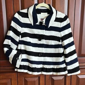 Kate Spade women’s’ Black & White Striped Peplum Jacket- All Aboard Ari jacket.